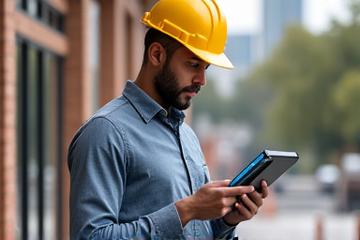 A mobile worker using a tablet outdoors, demonstrating workforce mobility