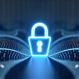 Digital lock icon symbolizing data security and privacy commitment at GoMo, with flowing data lines around it