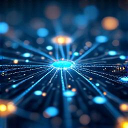 Interconnected network of glowing nodes representing secure data sharing and usage within a telecom environment.